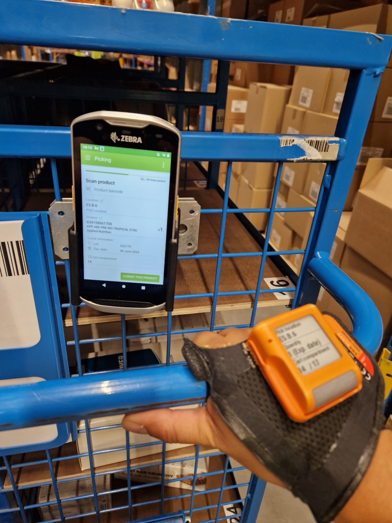 Proglove and Zebra scanner in warehouse