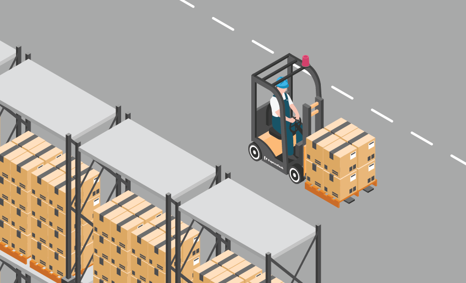 Warehouse worker moving goods with a reach truck