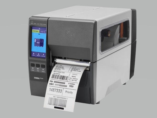 Zebra ZT231 printer with label printed coming out