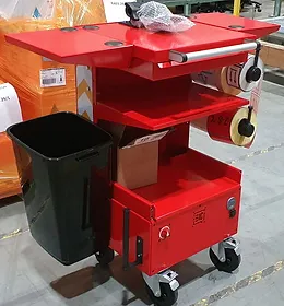 Red mobile workstation used as warehouse trolley
