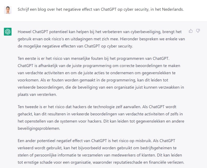 ChatGPT schrijft een blog over cyber security